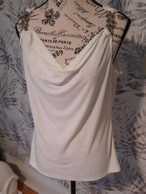 Chain-Strap Cowl Neck Cream Camisole